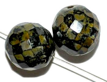facettierte Glasperlen schwarz mit picasso finish, hergestellt in Gablonz / Tschechien