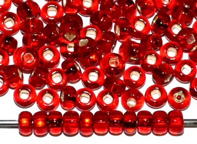 Rocailles von Preciosa Ornella Tschechien, rot transpa. mit Silbereinzug