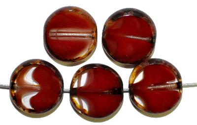 Glasperlen / Table Cut Beads, 
 Mischglas rot kristall, 
 geschliffen mit picasso finish,
 hergestellt in Gablonz / Tschechien