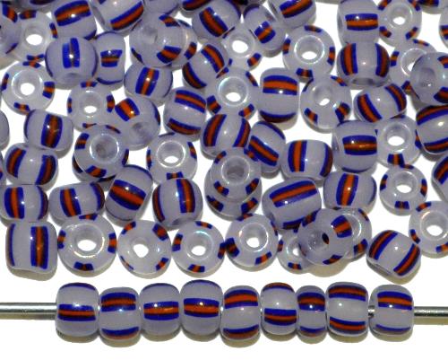 Rocailles von Ornella Preciosa Tschechien,  alabasterweiß blau rot gestreift