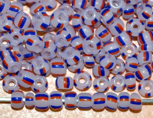 Rocailles von Ornella Preciosa Tschechien, 
 alabasterweiß blau rot gestreift