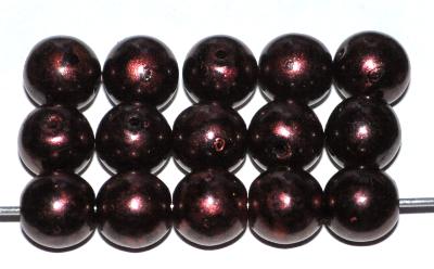 Glasperlen rund
 metallic finish aubergine,
 hergestellt in Gablonz / Tschechien