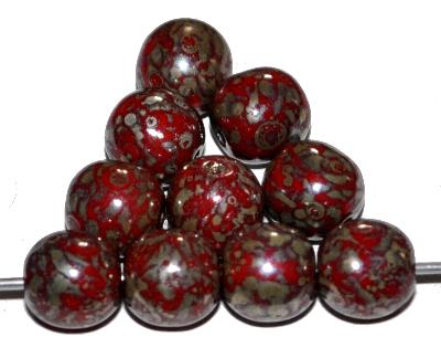 Glasperlen rund,
 mit burning silver picasso finish,
 hergestellt in Gablonz / Tschechien