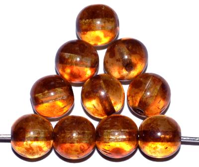 Glasperlen rund, topas transp. mit picasso finish, hergestellt in Gablonz / Tschechien