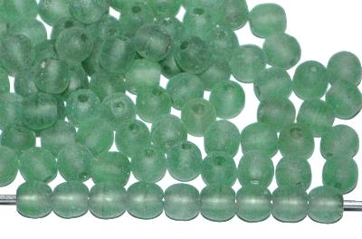 Glasperlen rund
 russischgrün transp. mattiert,
 hergestellt in Gablonz / Tschechien