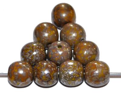 Glasperlen rund,
 mit burning silver picasso finish,
 hergestellt in Gablonz / Tschechien