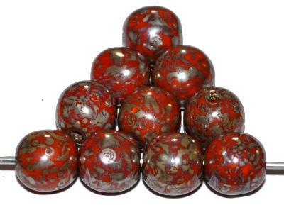 Glasperlen rund,
 mit burning silver picasso finish,
 hergestellt in Gablonz / Tschechien