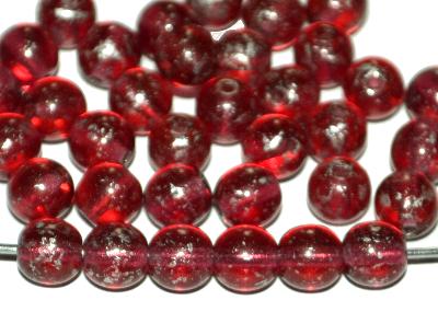 Glasperlen rund fuchsia transp. silber finish, hergestellt in Gablonz / Tschechien