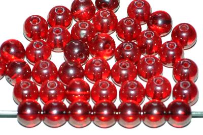 Glasperlen rund
 rot transparent mit lüster,
 hergestellt in Gablonz / Tschechien