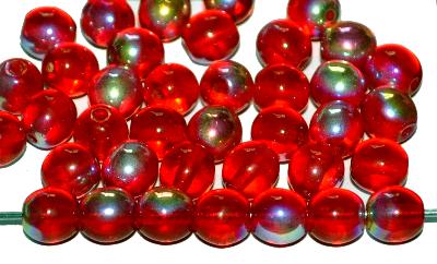 Glasperlen rund
 rot transparent mit AB,
 hergestellt in Gablonz / Tschechien