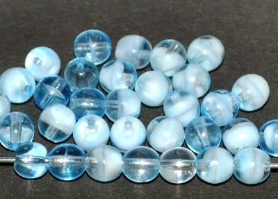 Glasperlen rund
 Mischglas blau kristall weiß marmoriert,
 hergestellt in Gablonz / Tschechien