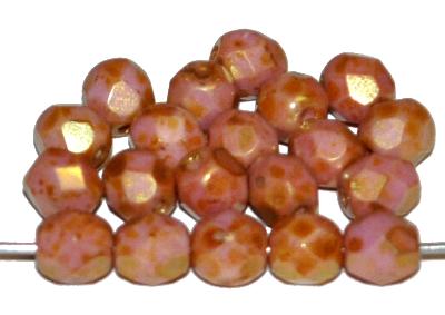 facettierte Glasperlen altrosa opak mit bronze lüster und picasso finish, hergestellt in Gablonz / Tschechien