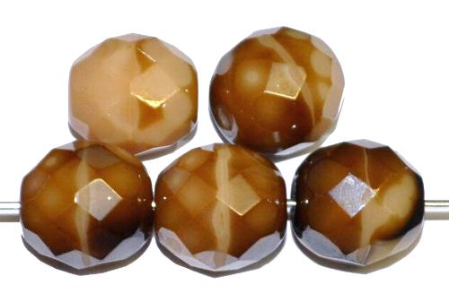facettierte Glasperlen braun beige marmoriert, hergestellt in Gablonz / Tschechien
