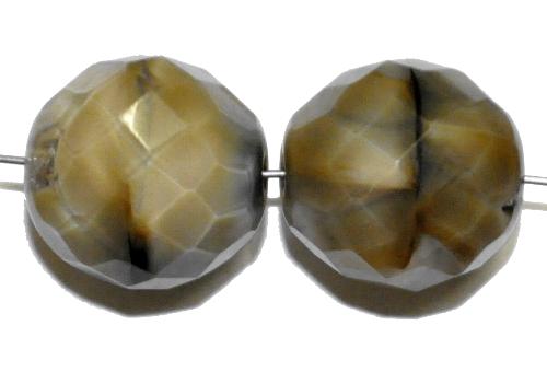 facettierte Glasperlen Perlettglas beige grau, hergestellt in Gablonz / Tschechien