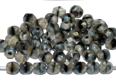facettierte Glasperlen
 beigeschwarz marmoriert,
 hergestellt in Gablonz / Tschechien
