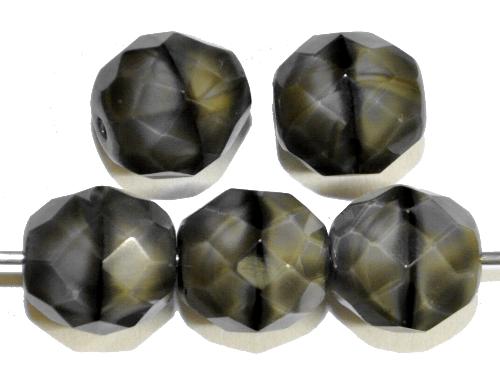 facettierte Glasperlen,  Perlettglas grau,  hergestellt in Gablonz / Tschechien