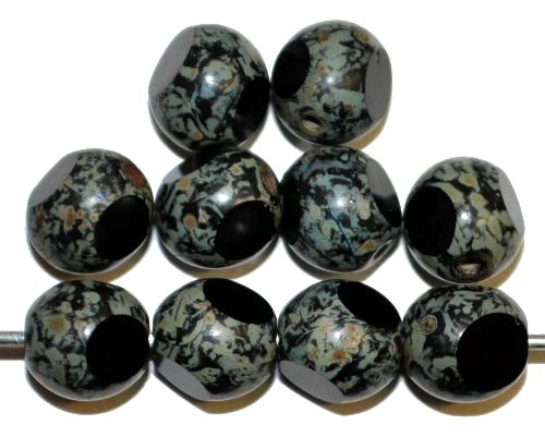 Glasperlen, 3 Seiten geschliffen  schwarz mit picasso finish,  hergestellt in Gablonz / Tschechien