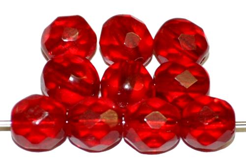 facettierte Glasperlen  rot transp.,  hergestellt in Gablonz / Tschechien