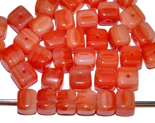 Glasperlen Würfel 
 rotbraun opak, 
 hergestellt in Gablonz / Tschechien