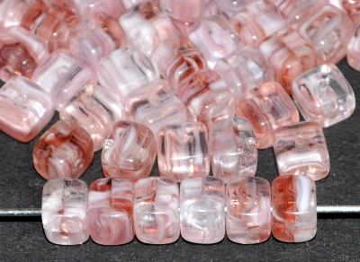 Glasperlen Würfel
 rosa weiß kristall marmoriert,
 hergestellt in Gablonz