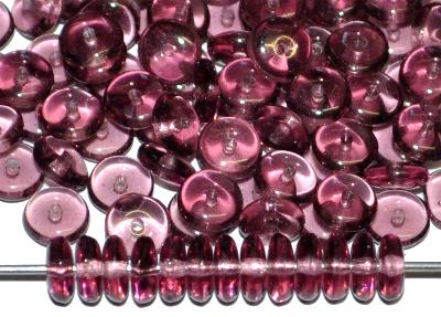 Glasperlen Linsen
 violett transp.,
 hergestellt in Gablonz / Tschechien