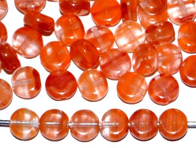 Glasperlen Scheibe, orange kristall marmoriert, hergestellt in Gablonz / Tschechien