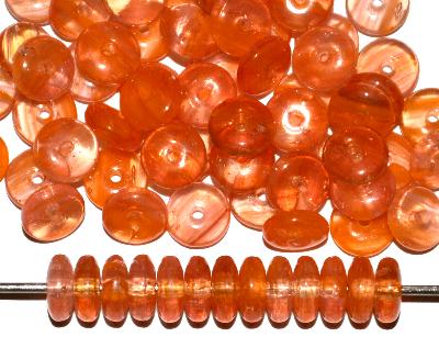 Glasperlen Linsen orangegelb marmoriert, hergestellt in Gablonz / Tschechien