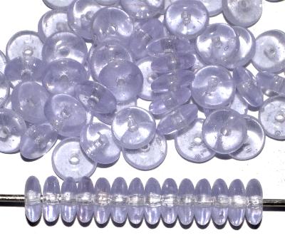 Glasperlen Linsen unter Kunstlicht eher aqua, unter Tageslicht eher violett,  hergestellt in Gablonz / Tschechien