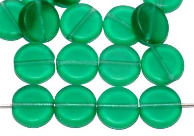 Glasperlen Scheibe grün transp. mattiert, hergestellt in Gablonz / Tschechien