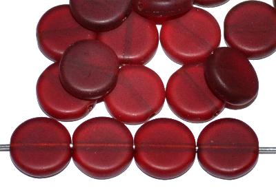 Glasperlen Scheibe dunkelrot transp. mattiert, hergestellt in Gablonz / Tschechien