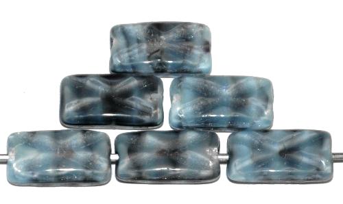 Glasperlen Rechtecke, grau marmoriert mit eingeprägtem Kreuz, hergestellt in Gablonz / Tschechien