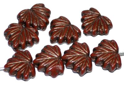 Glasperlen Blätter
 braun opak mit antikbronze Auflage und lüster, hergestellt in Gablonz / Tschechien