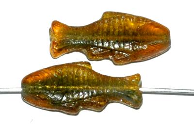 Glasperlen
 Fische topas blau transp.,
 hergestellt in Gablonz / Tschechien