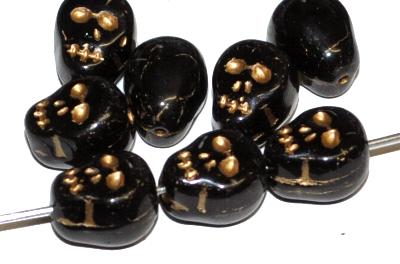 Glasperlen /Totenkopf
 Super für Halloween
 schwarz opak mit Goldauflage,
 hergestellt in Gablonz / Tschechien