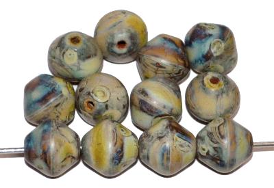 Glasperlen Doppelkegel
 schwarz opak mit picasso finish,
 hergestellt in Gablonz / Tschechien