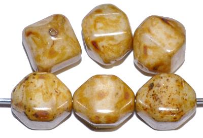 Glasperlen Doppelpyramide,
 weiß opak mit picasso finish,,
 hergestellt in Gablonz / Tschechien