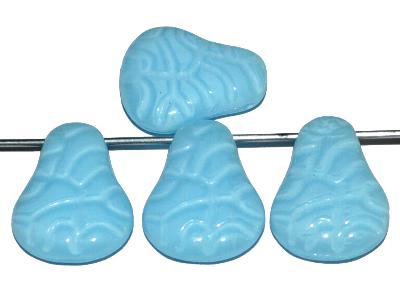 Glasperlen Tropfen flach, Perlettglas türkisblau mit strukturierter Oberfläche, hergestellt in Gablonz / Tschechien