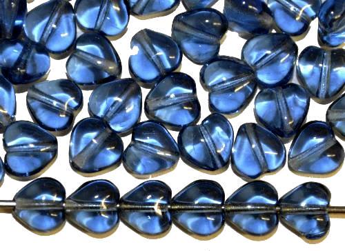 Glasperlen Herzen 
 blaugrau transp., 
 hergestellt in Gablonz / Tschechien