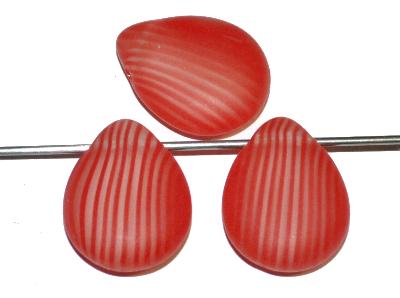 Glasperlen Tropfen flach, Mischglas kristall rot Gestreift, frostet, hergestellt in Gablonz / Tschechien