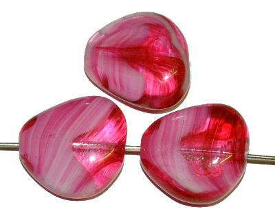 Glasperlen Nuggets, Mischglas fuchsia marmoriert, hergestellt in Gablonz / Tschechien