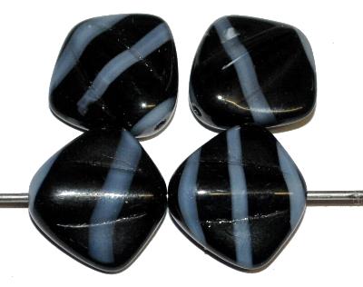 Glasperlen Nuggets, schwarz mit hellen Sreifen, hergestellt in Gablonz / Tschechien