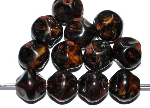 Glasperlen Nuggets braun mit picasso finish, hergestellt in Gablonz / Tschechien