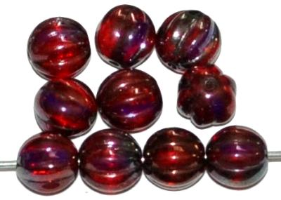 Glasperlen / Melonbeads
 rot transp. mit metallic finish,
 hergestellt in Gablonz / Tschechien