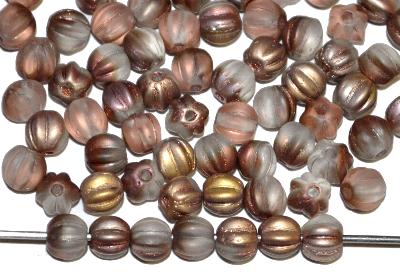 Glasperlen Melonbeads
 kristall mattiert mit metallic finish,
 hergestellt in Gablonz / Tschechien