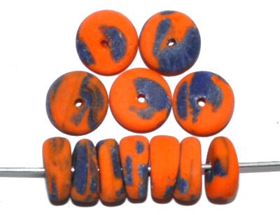 Glasperlen / Kakamba Beads,
 orange blau opak,
 in den 1920/30 Jahren in Gablonz/Böhmen,
 für den Afrikahandel hergestellt