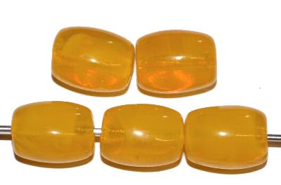 Glasperlen Oliven, 1920/30 in Gablonz/Böhmen hergestellt, Alabasterglas gelb