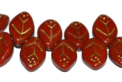 Glasperlen Blätter, braun opak mit Goldauflage, hergestellt in Gablonz / Tschechien