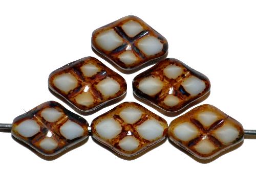 Glasperlen / Table Cut Beads geschliffen Perlettglas weiß beige mit picasso finish, hergestellt in Gablonz Tschechien