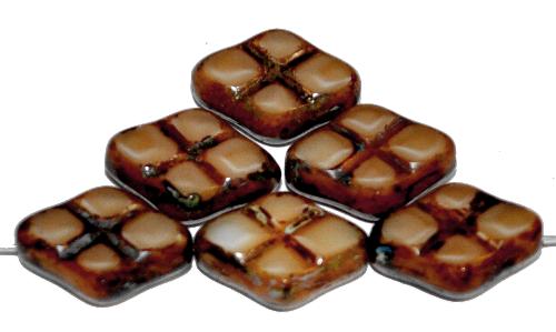 Glasperlen / Table Cut Beads geschliffen beige mit picasso finish, hergestellt in Gablonz Tschechien