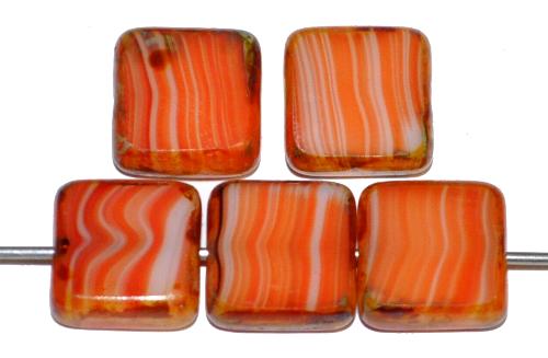 Glasperlen / Table Cut Beads geschliffen  weiß orang mit picasso finish, hergestellt in Gablonz / Tschechien